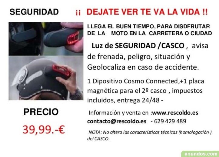 Luz de SEGURUDAD para Cascos de Motos y Patinetes
